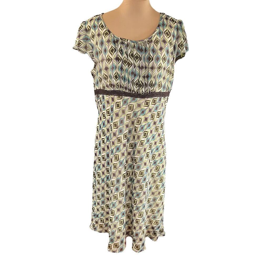 Dorby Vintage SZ 14 Y2K Babydoll Dress Retro Mod 60s Inspired Print Lace Flutter